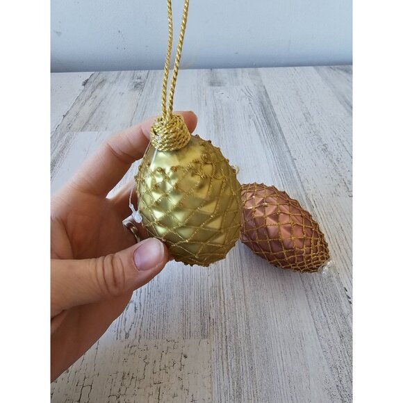 Glass gold beaded pine cone unique ornament set Xmas tree - Picture 4 of 10